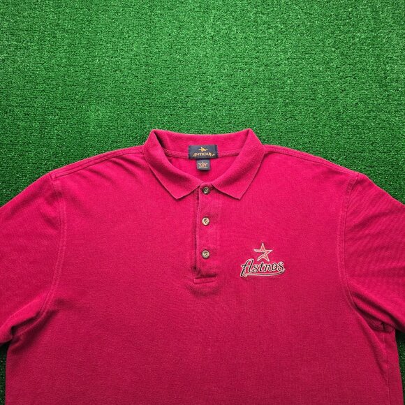 Houston Astros Polo Shirt Mens Large/XL Red Vintage Y2K MLB Baseball Sports - Picture 2 of 8